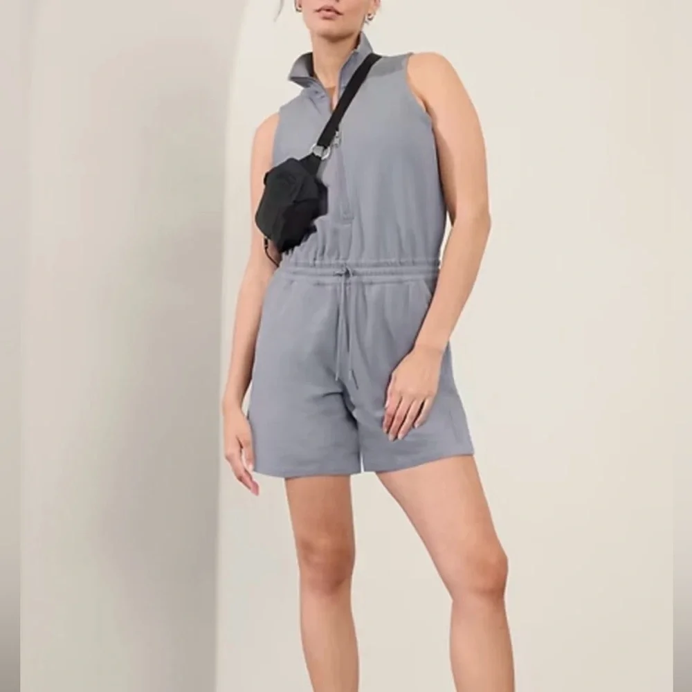 Athleta Women's M Gray Retroterry Romper Pockets Terry Knit Cotton - Picture 4 of 17